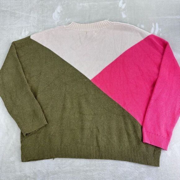 Roole Sweater Women’s XXL Pink Green Oversized Color Block Viscose Boxy - Picture 5 of 9